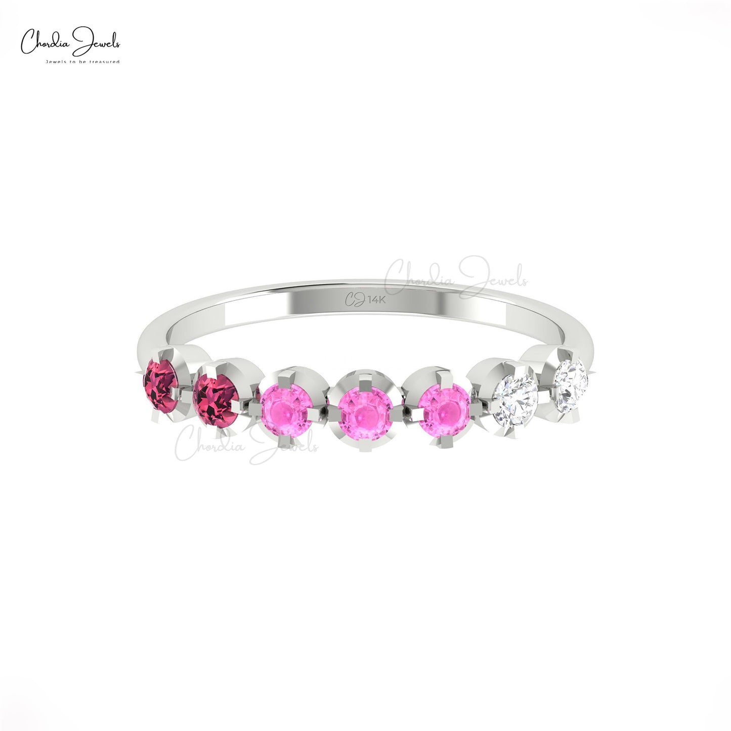 2.5mm Round Cut Pink Tourmaline and Diamond Eternity Ring