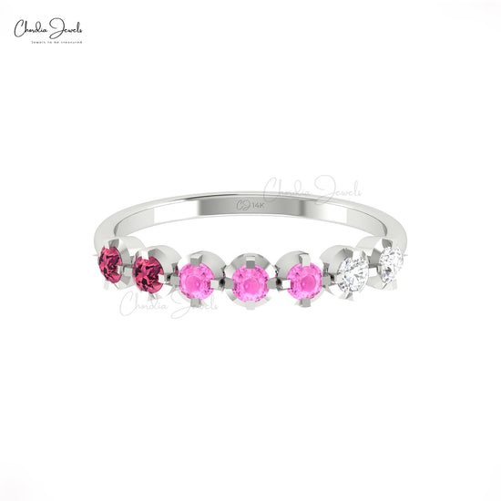 2.5mm Round Cut Pink Tourmaline and Diamond Eternity Ring