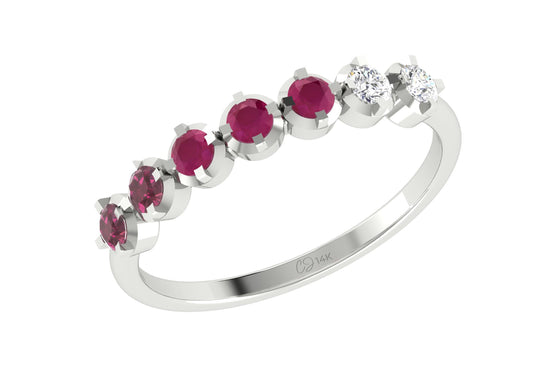 Seven Stone Stack Band In 14k Gold Ruby And Rhodolite Garnet Diamond Half Eternity Ring