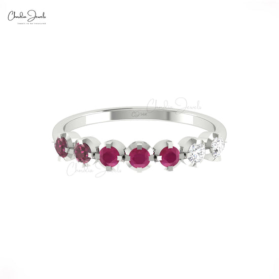 14k Gold Seven Stone Band with Ruby, Garnet, and Diamonds