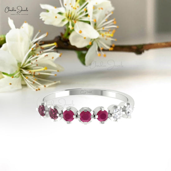 Ruby and Rhodolite Garnet Diamond Half Eternity Ring