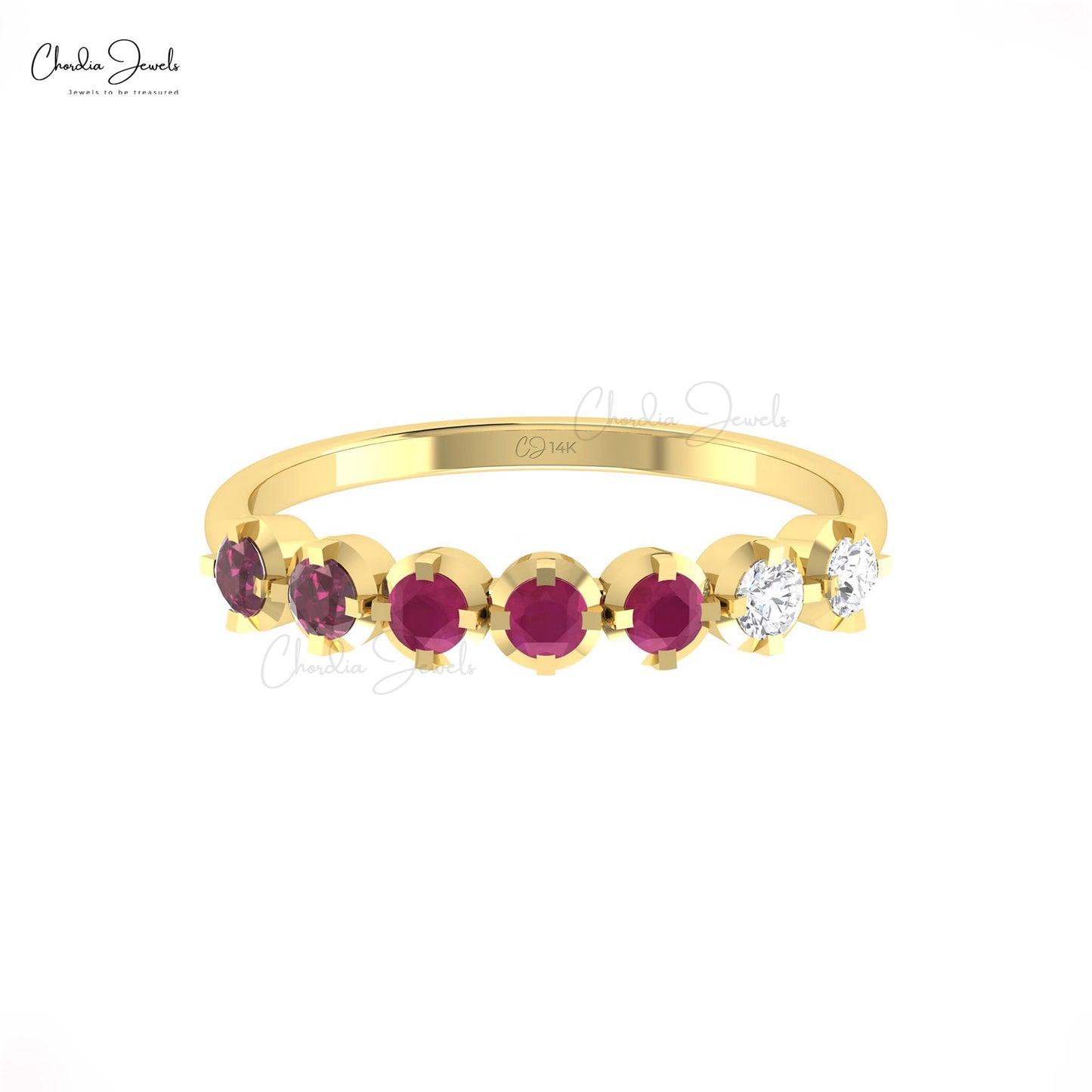 Women’s Half Eternity Band in 14k Gold with Ruby & Garnet