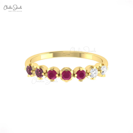 Women’s Half Eternity Band in 14k Gold with Ruby & Garnet