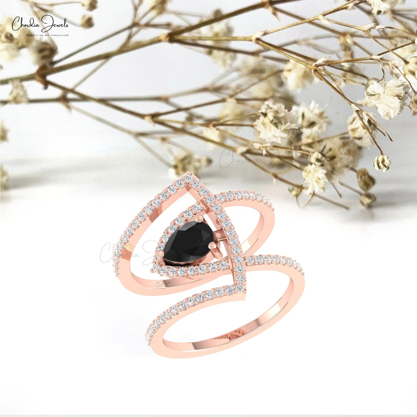 Cocktail Diamond Ring With 0.63 Ct Black Diamond Prong Set In 14k Pure Gold Unique Rings