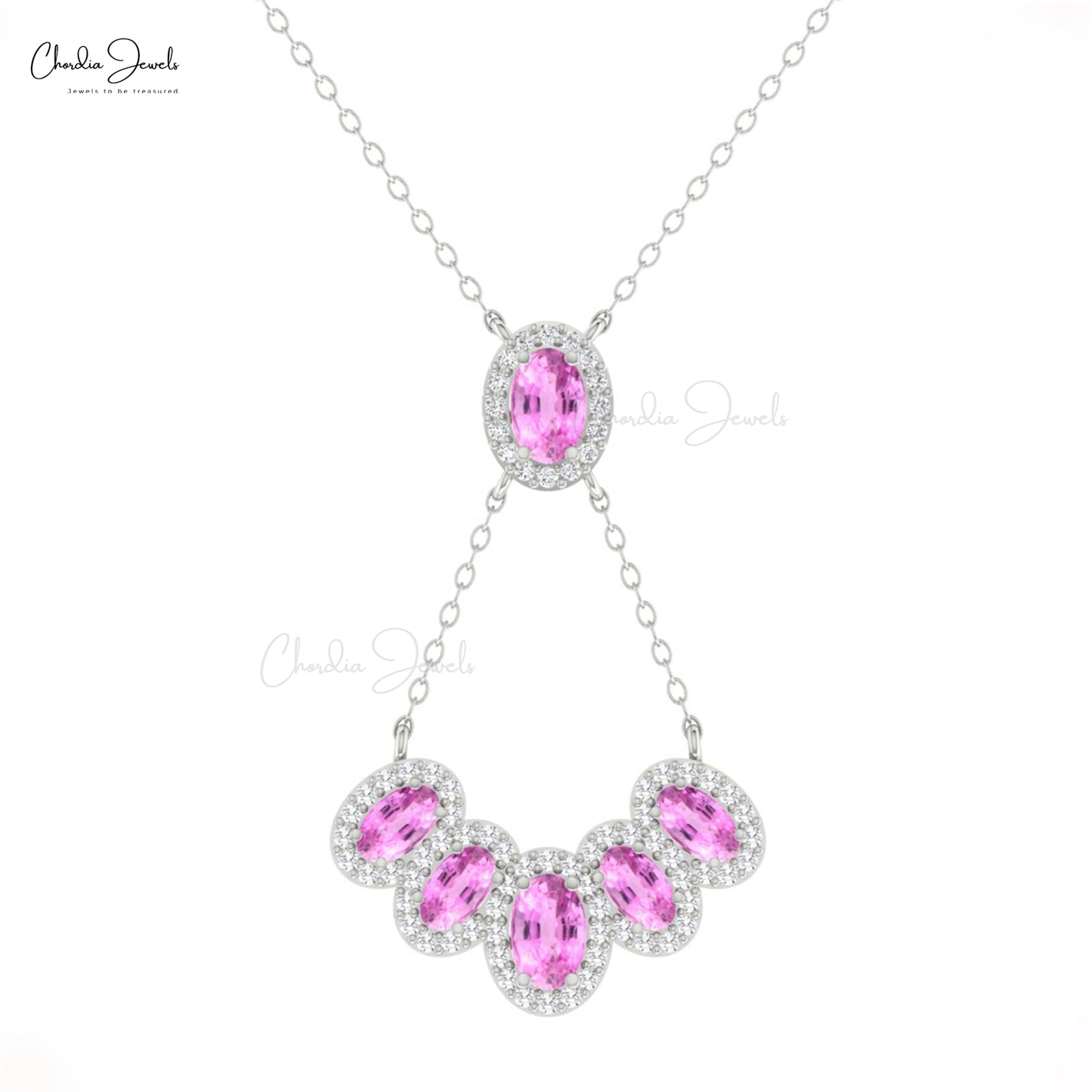 Pink Sapphire Halo Necklace