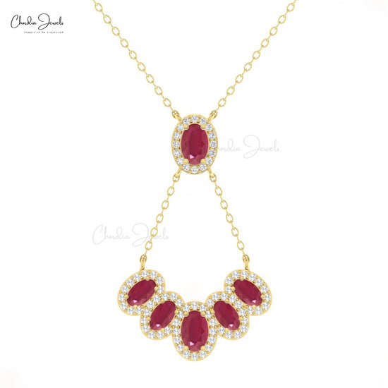 Multi Halo Burma Ruby And Diamond Cluster Necklace in 14k Gold Fine Jewelry