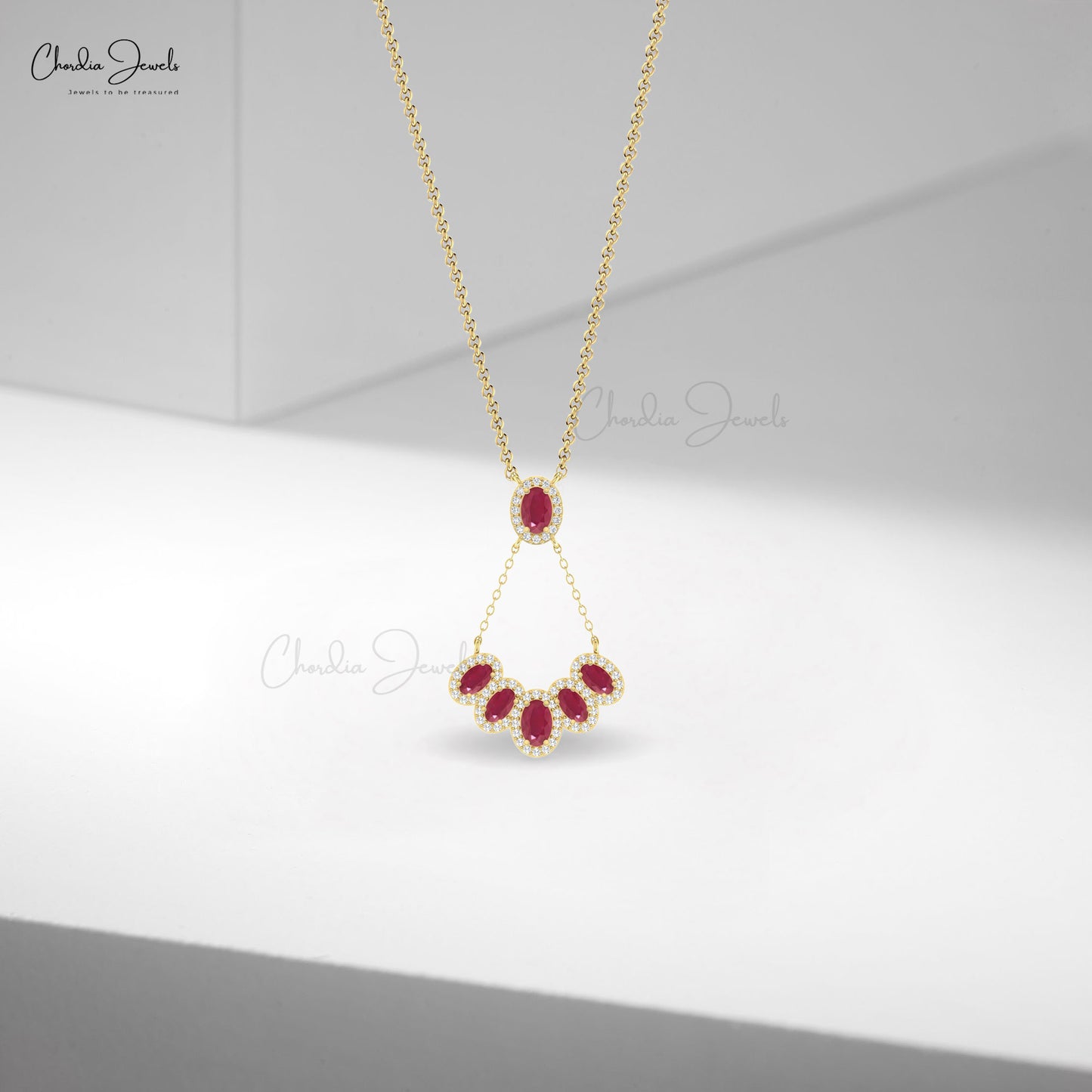 Multi Halo Burma Ruby And Diamond Cluster Necklace in 14k Gold Fine Jewelry