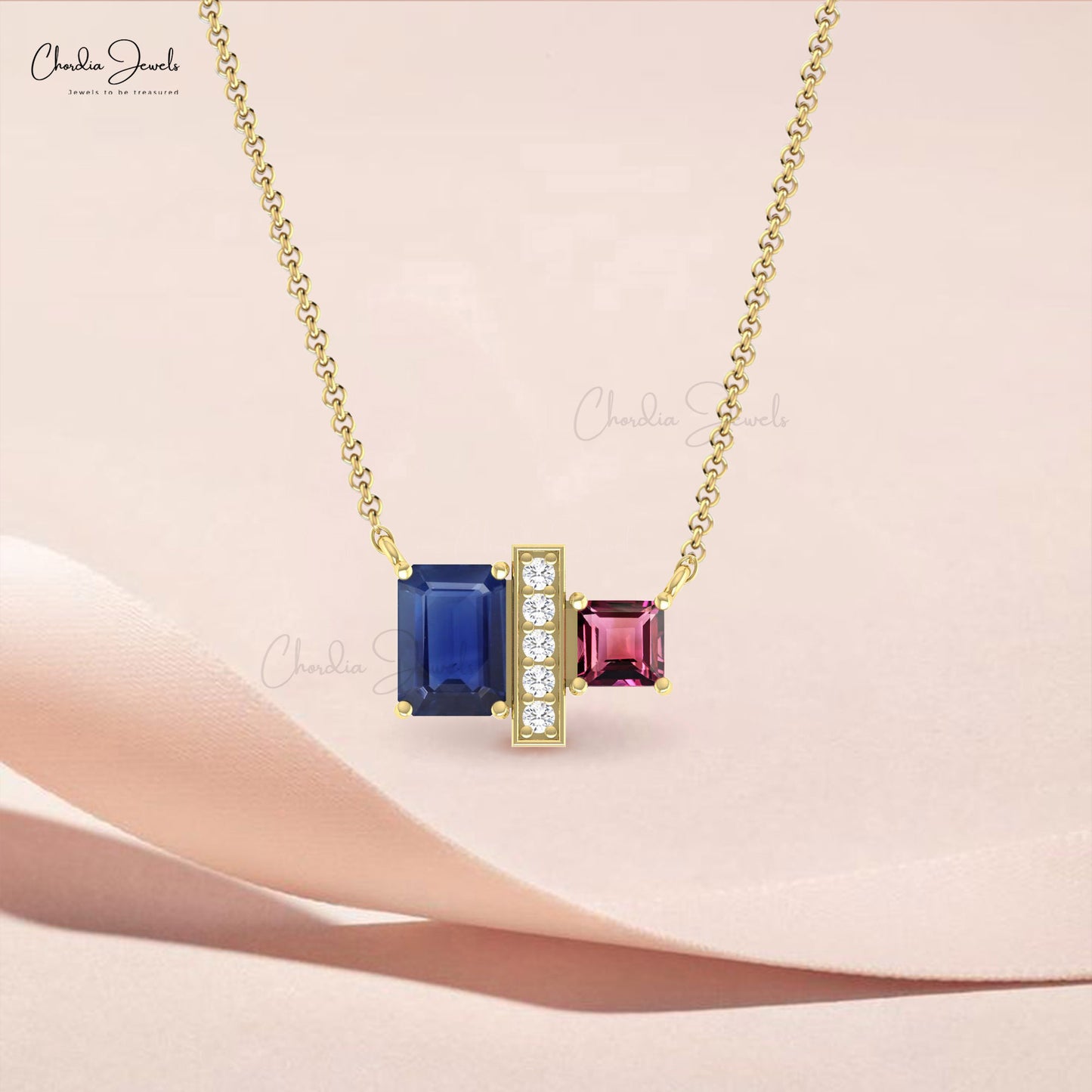 Emerald Cut Blue Sapphire Necklace