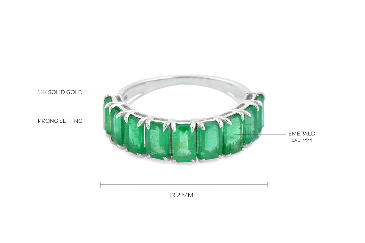 Half Eternity Wedding Band In 14k Real White Gold Zambian Emerald Gemstone Rings