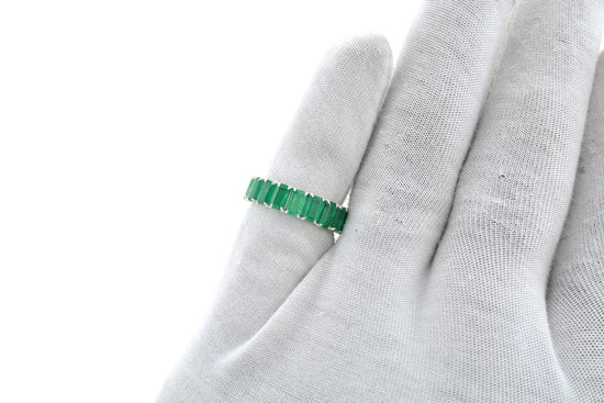 Half Eternity Wedding Band In 14k Real White Gold Zambian Emerald Gemstone Rings