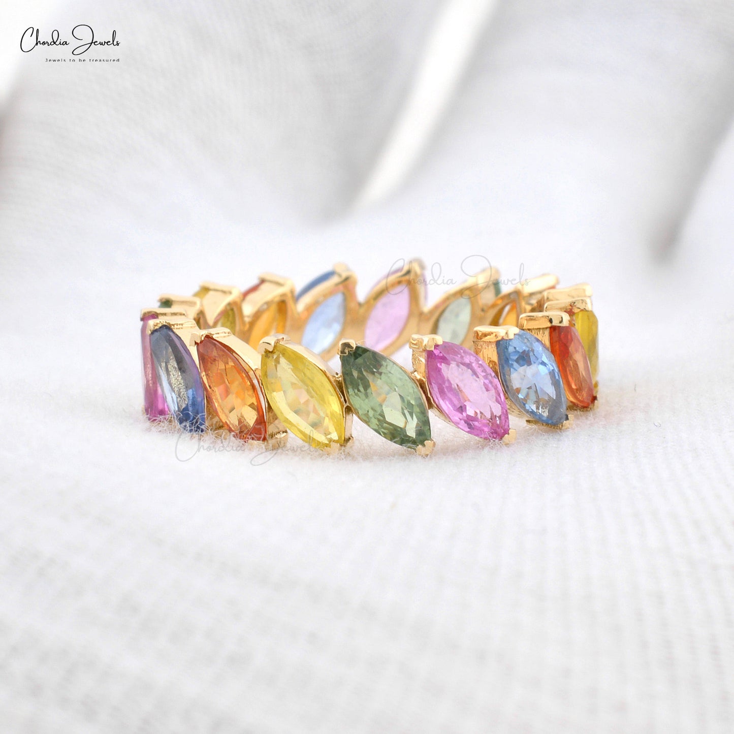 Multi Sapphire Marquise Cut Stack Ring for Women