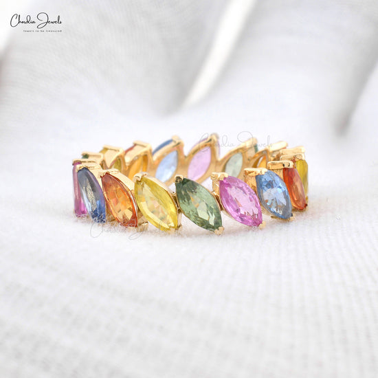 Multi Sapphire Marquise Cut Stack Ring for Women