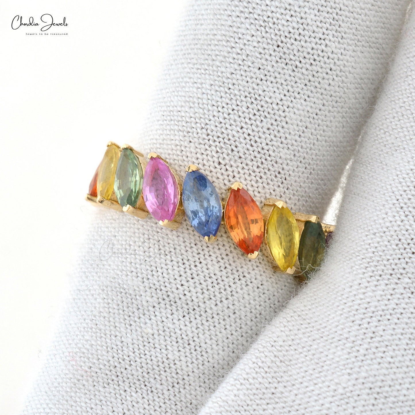 Colorful Rainbow Stacking Band in Yellow Gold