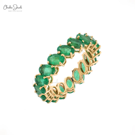 Emerald Eternity Band Ring in 14k Solid Yellow Gold Oval Cut Emerald Jewelry
