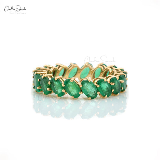 Emerald Eternity Band Ring in 14k Solid Yellow Gold Oval Cut Emerald Jewelry