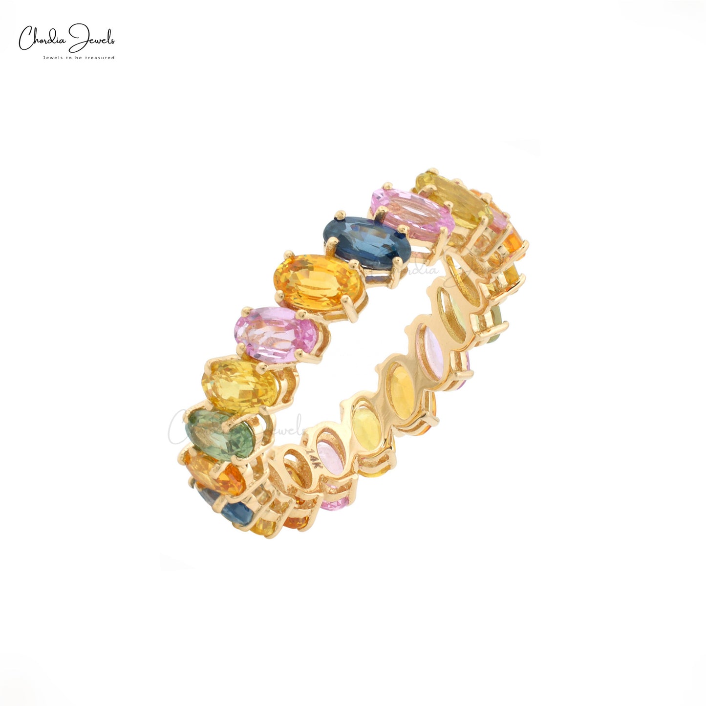6 Ct Rainbow Sapphire Eternity Band in 14k Yellow Gold