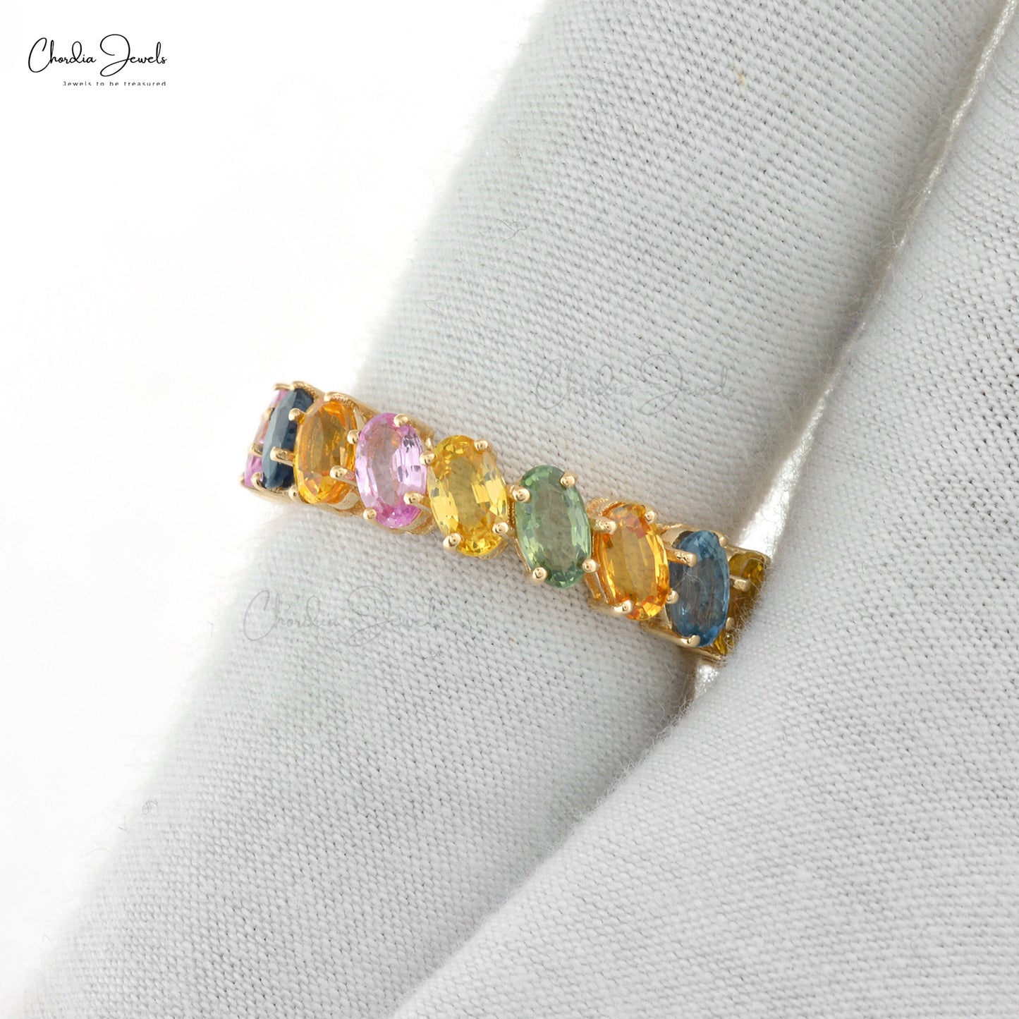 Elegant Rainbow Gemstone Wedding Band for Her