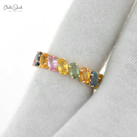 Elegant Rainbow Gemstone Wedding Band for Her