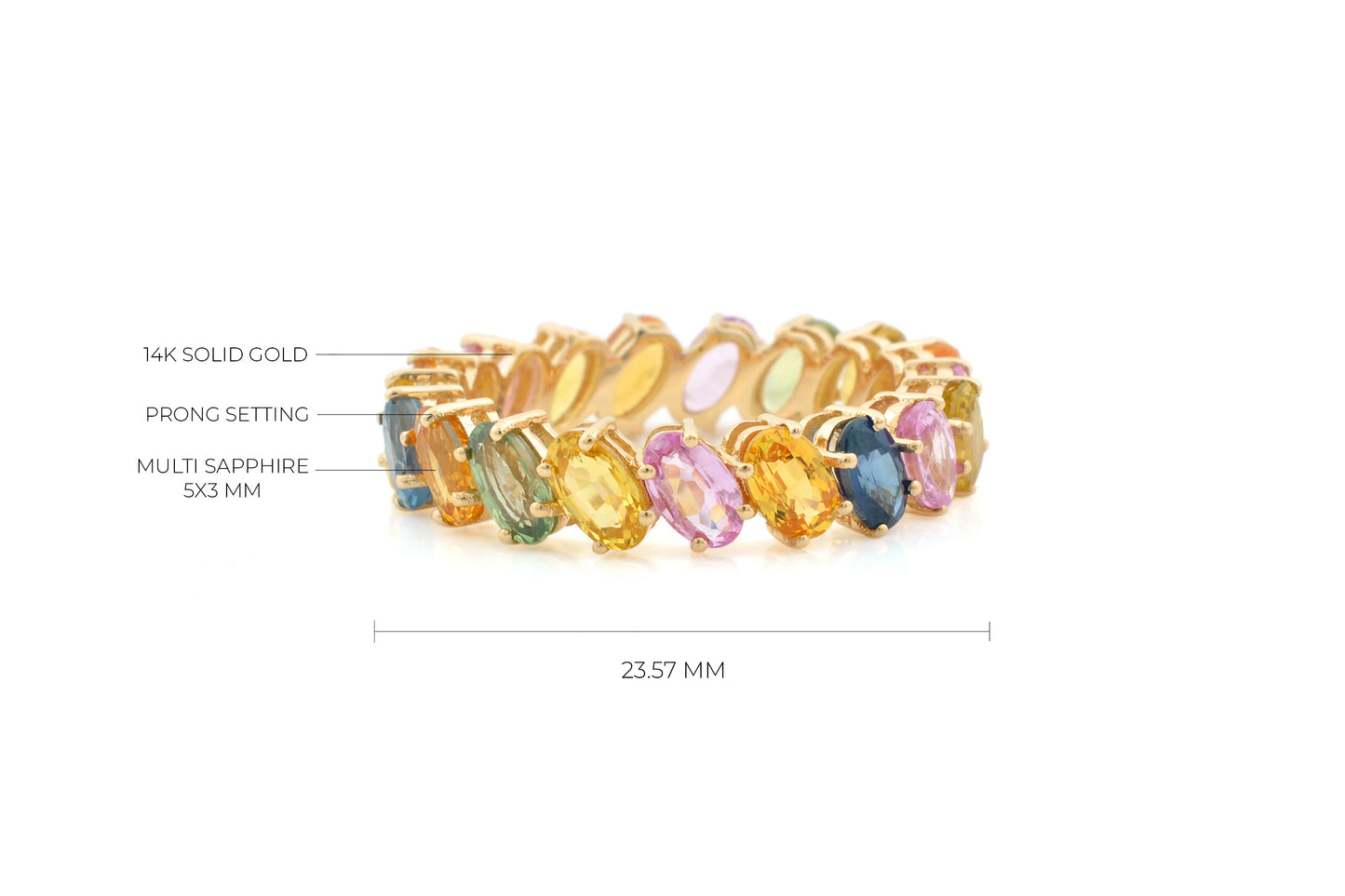 Full Eternity Rainbow Stone Band In 14k Yellow Gold Multi Sapphire 6 Ct Gemstone Stack Ring