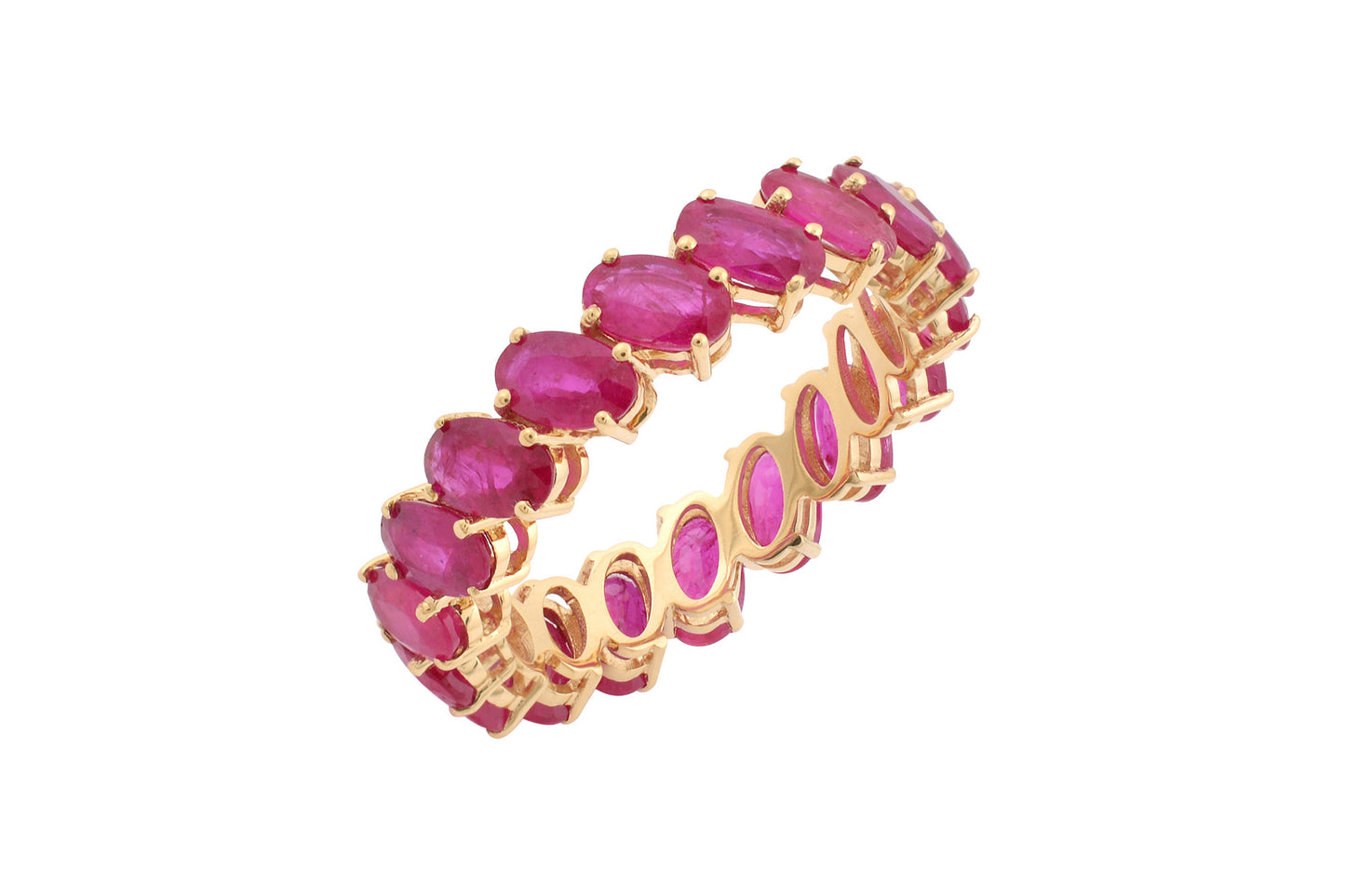 Natural Ruby Eternity Wedding Band In 14k Yellow Gold Oval 5x3mm Gemstone Fine Jewelry