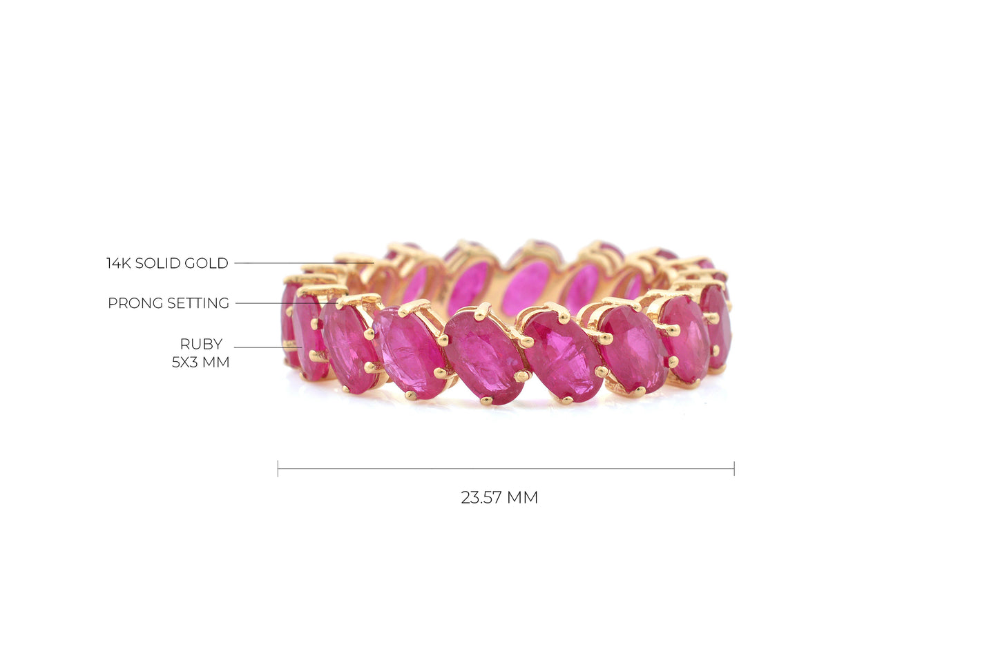 Natural Ruby Eternity Wedding Band In 14k Yellow Gold Oval 5x3mm Gemstone Fine Jewelry