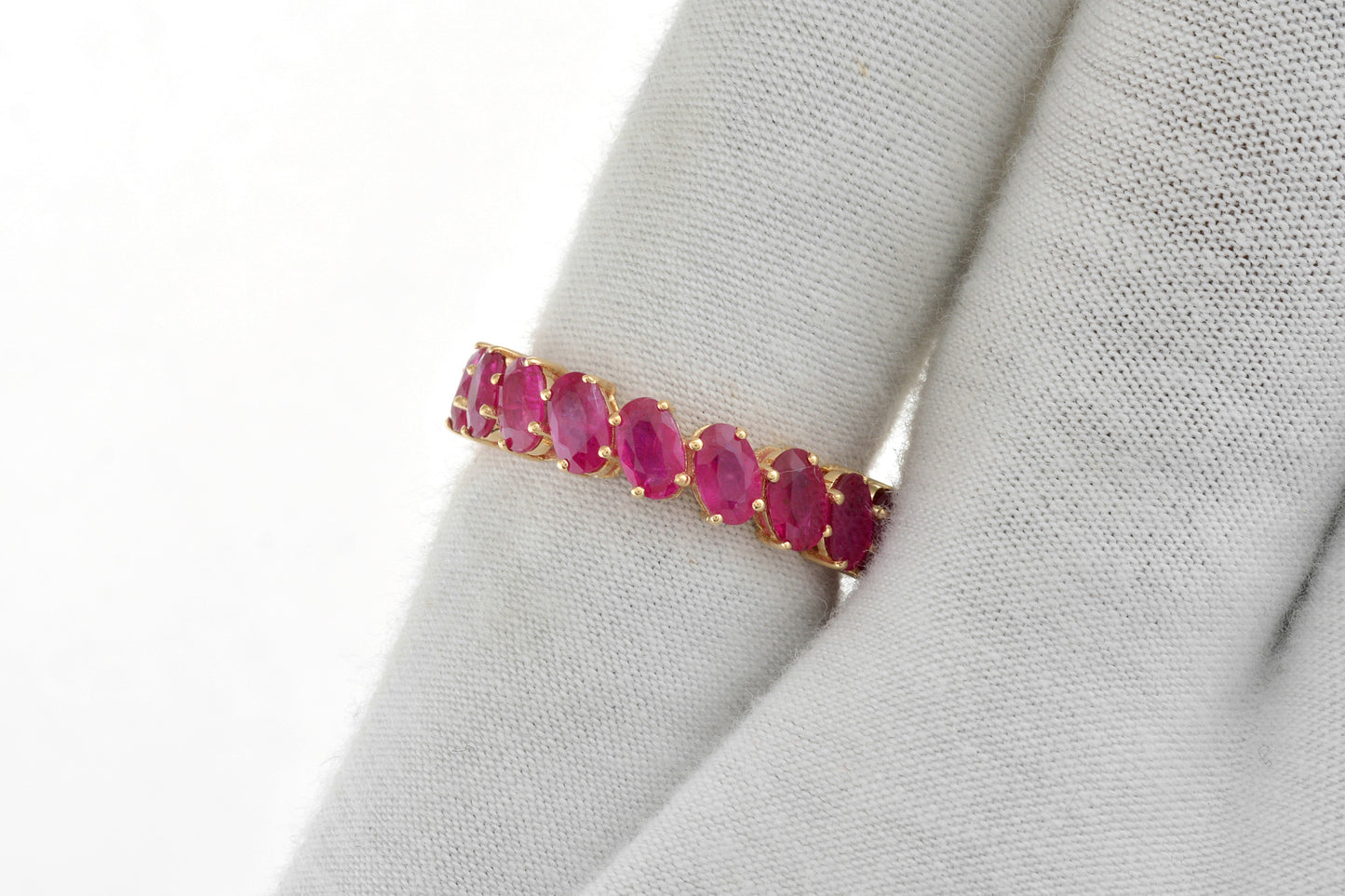 Natural Ruby Eternity Wedding Band In 14k Yellow Gold Oval 5x3mm Gemstone Fine Jewelry