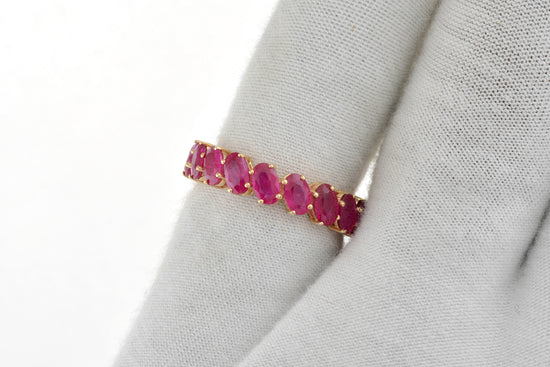 Natural Ruby Eternity Wedding Band In 14k Yellow Gold Oval 5x3mm Gemstone Fine Jewelry