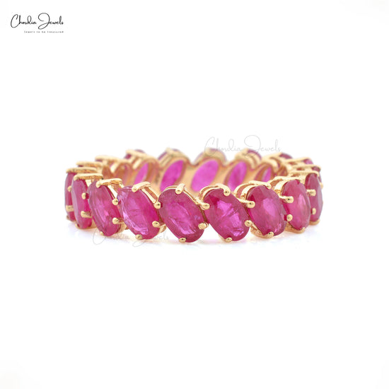 Solid 14k Gold Yellow Gold Eternity Ring With 5x3mm Oval Ruby July Birthstone Wedding Band