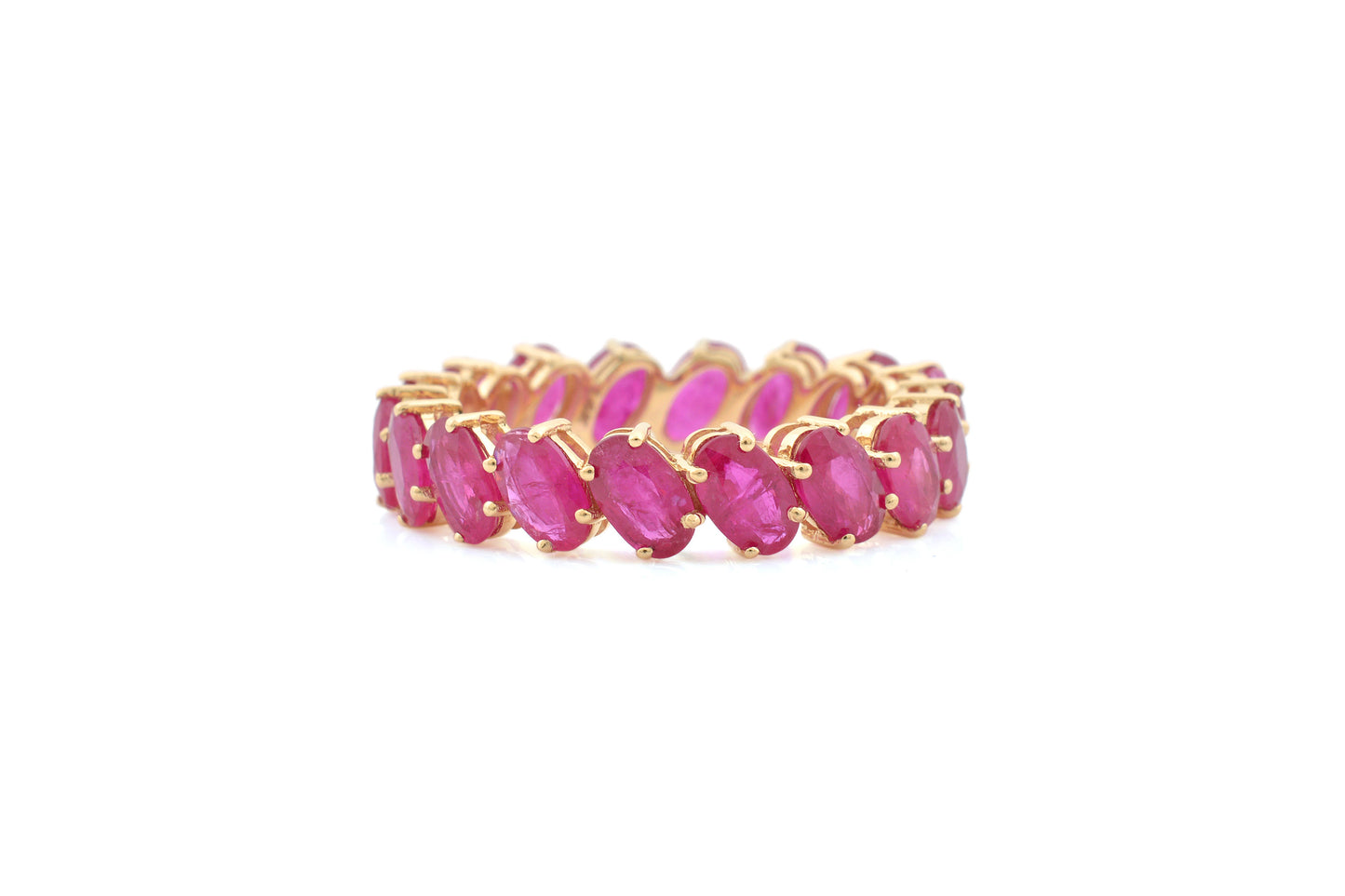 Natural Ruby Eternity Wedding Band In 14k Yellow Gold Oval 5x3mm Gemstone Fine Jewelry