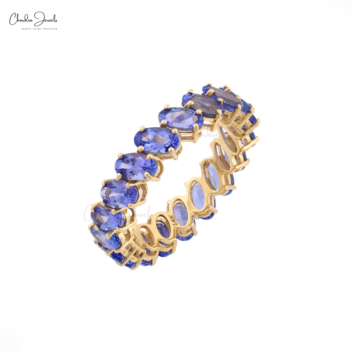 Prong Set Tanzanite Gemstone Eternity Ring in 14k Gold