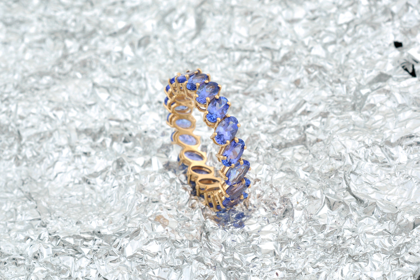 Stackable Eternity Ring With 5x3mm Tanzanite Prong Set In 14k Yellow Gold Bridal Band Ring