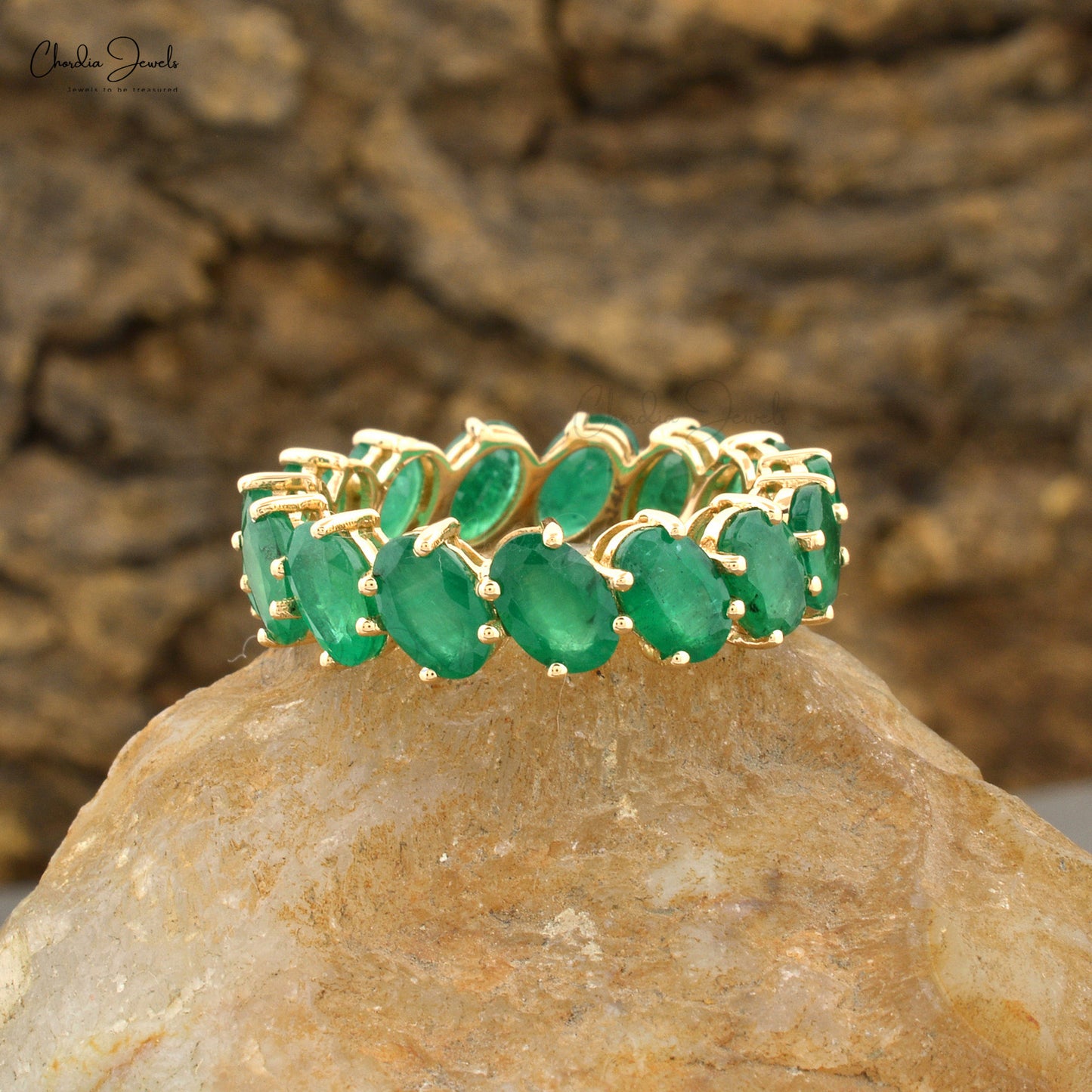 Luxury 14k Gold Emerald Wedding or Anniversary Band
