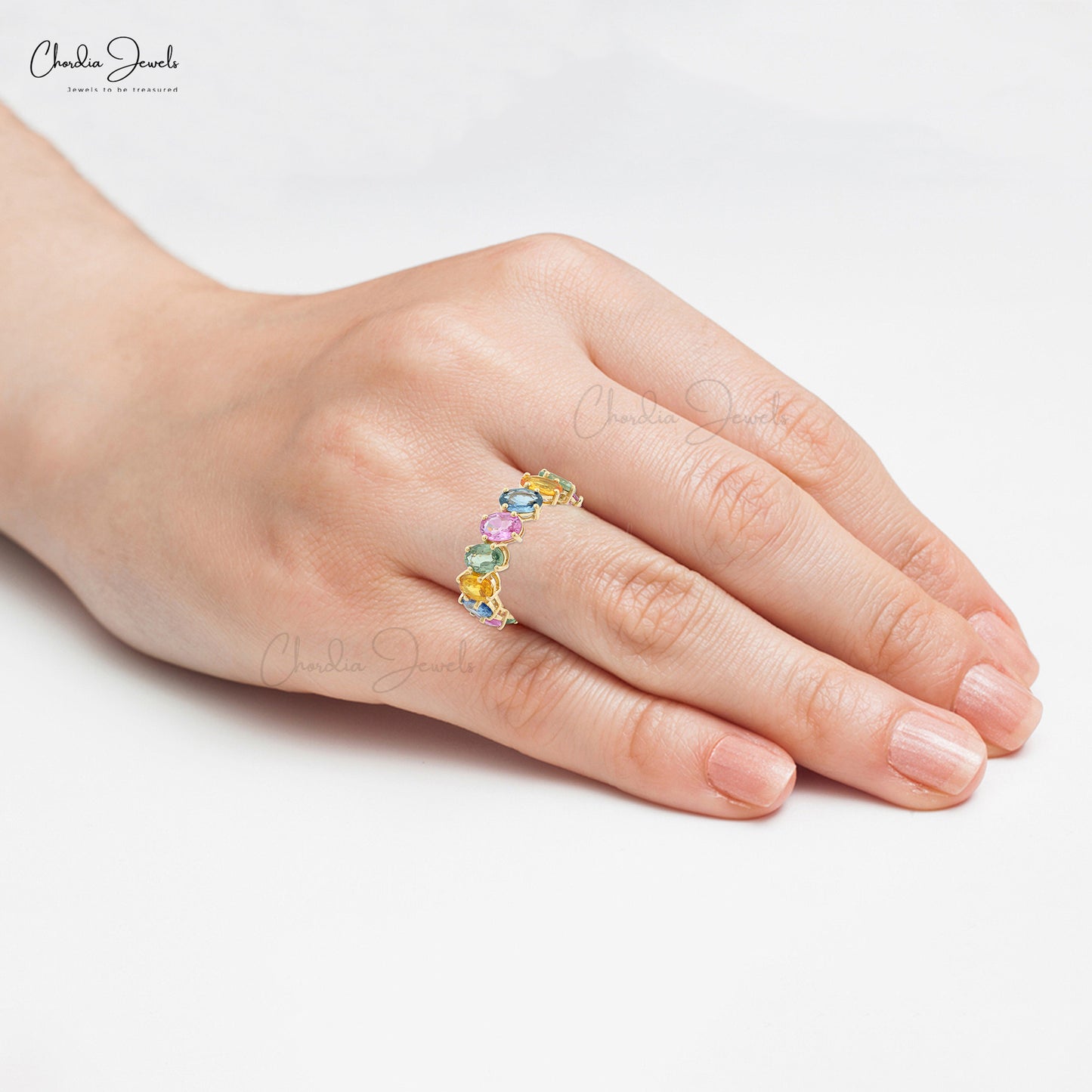 Oval Cut Rainbow Gemstone Ring in Solid Yellow Gold
