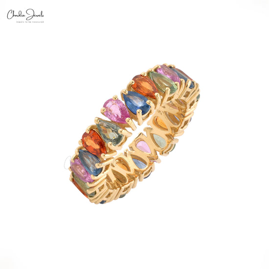 6.04 Ct Rainbow Multi Sapphire Eternity Band in 14k Yellow Gold