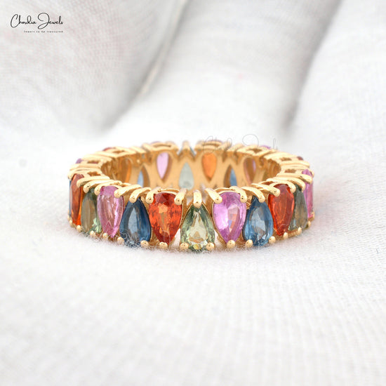 Dainty Rainbow Sapphire Stackable Eternity Band