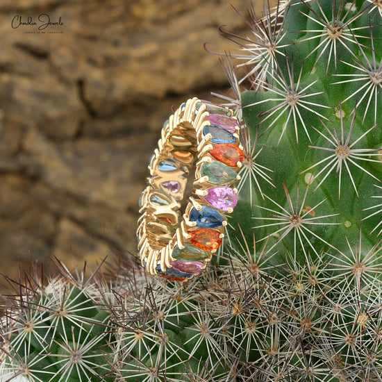 Luxury Solid Gold Rainbow Sapphire Band by Chordia Jewels
