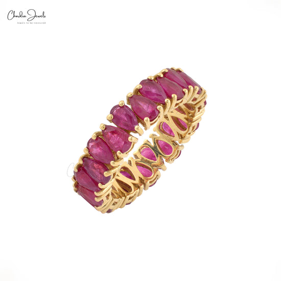 14k Real Gold Red Ruby Eternity Ring Fine Jewelry