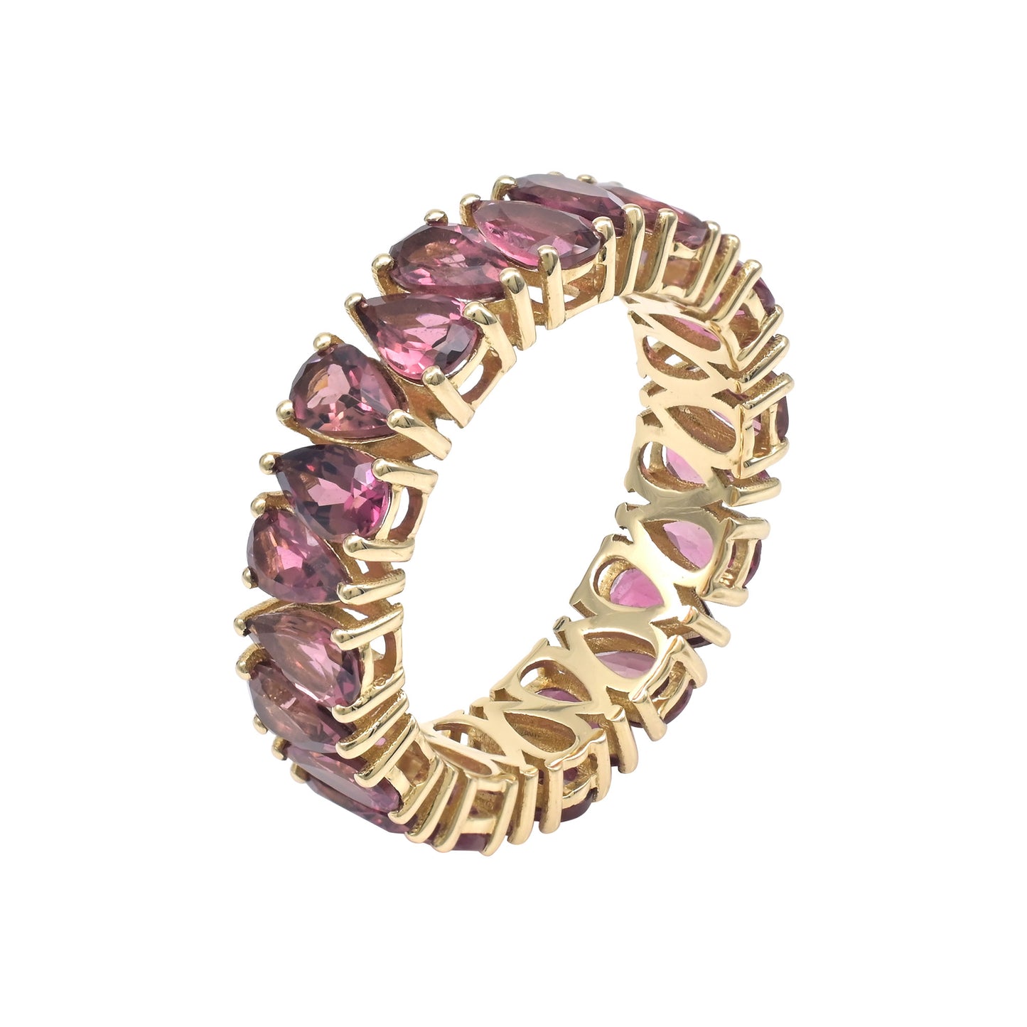 Solid 14k Yellow Gold Eternity Band With 4.44 Ct Pink Tourmaline Wedding Rings For Her