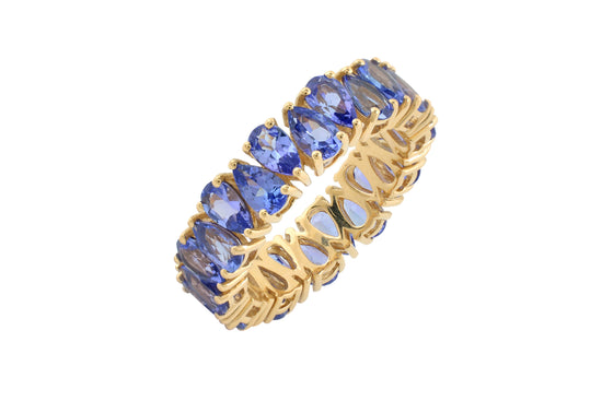 Eternity Band Ring In 14K Yellow Gold Genuine Tanzanite Gemstone Stackable Wedding Ring