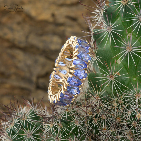 Eternity Band Ring In Solid 14K Gold Genuine Tanzanite Gemstone Stackable Wedding Ring 