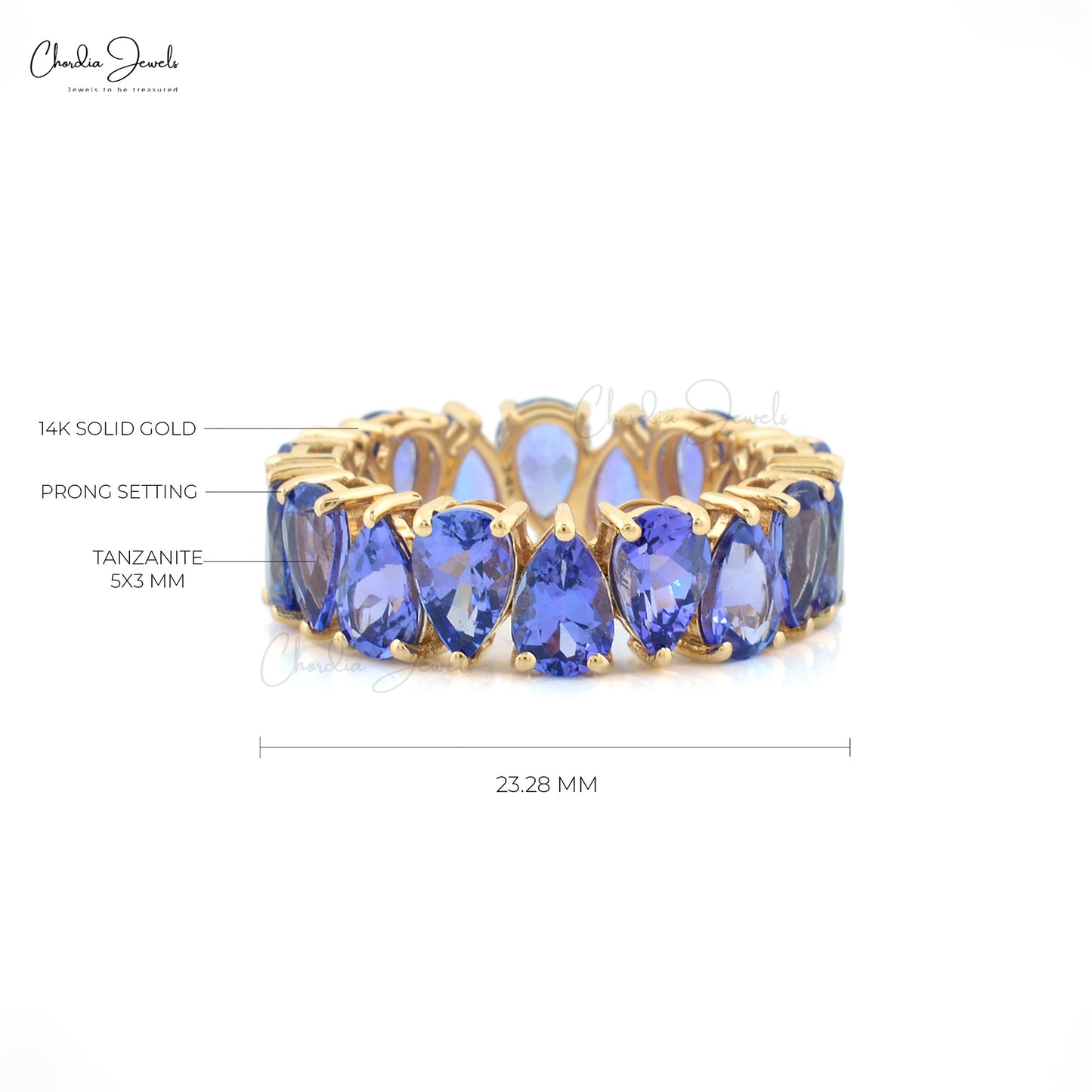 Eternity Band Ring In Solid 14K Gold Genuine Tanzanite Gemstone Stackable Wedding Ring 