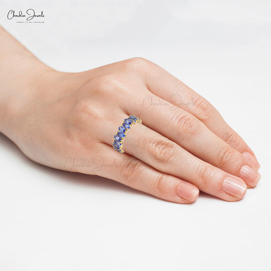 Eternity Band Ring In Solid 14K Gold Genuine Tanzanite Gemstone Stackable Wedding Ring 