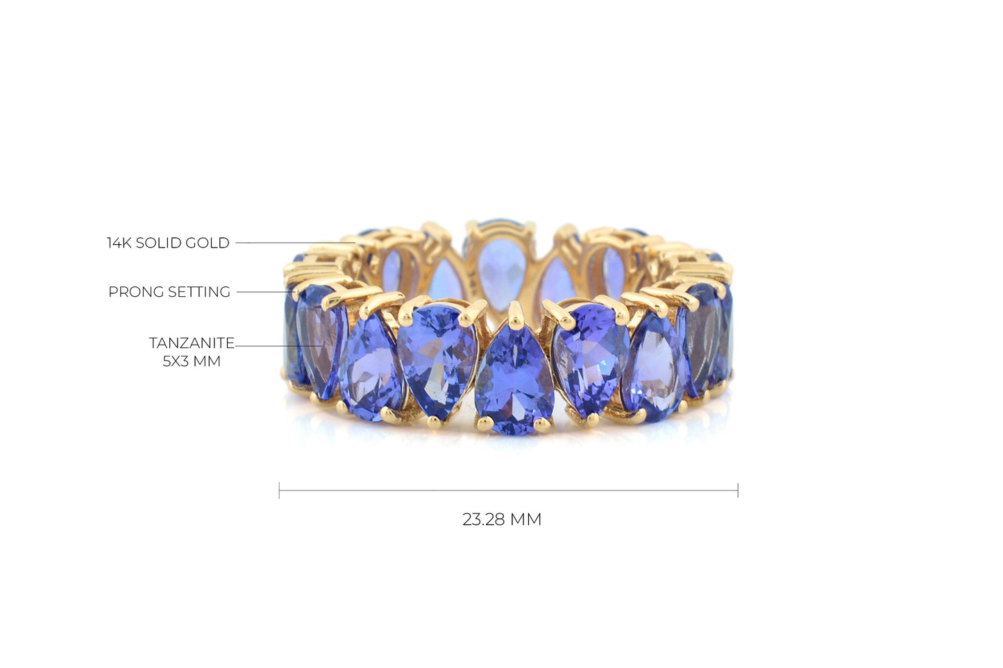 Eternity Band Ring In 14K Yellow Gold Genuine Tanzanite Gemstone Stackable Wedding Ring