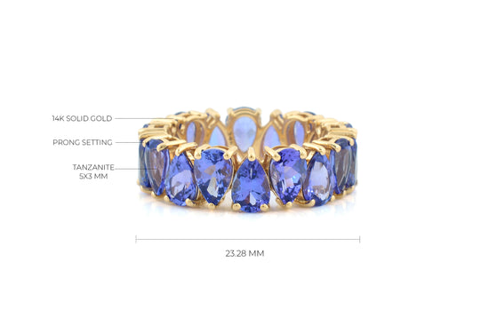 Eternity Band Ring In 14K Yellow Gold Genuine Tanzanite Gemstone Stackable Wedding Ring