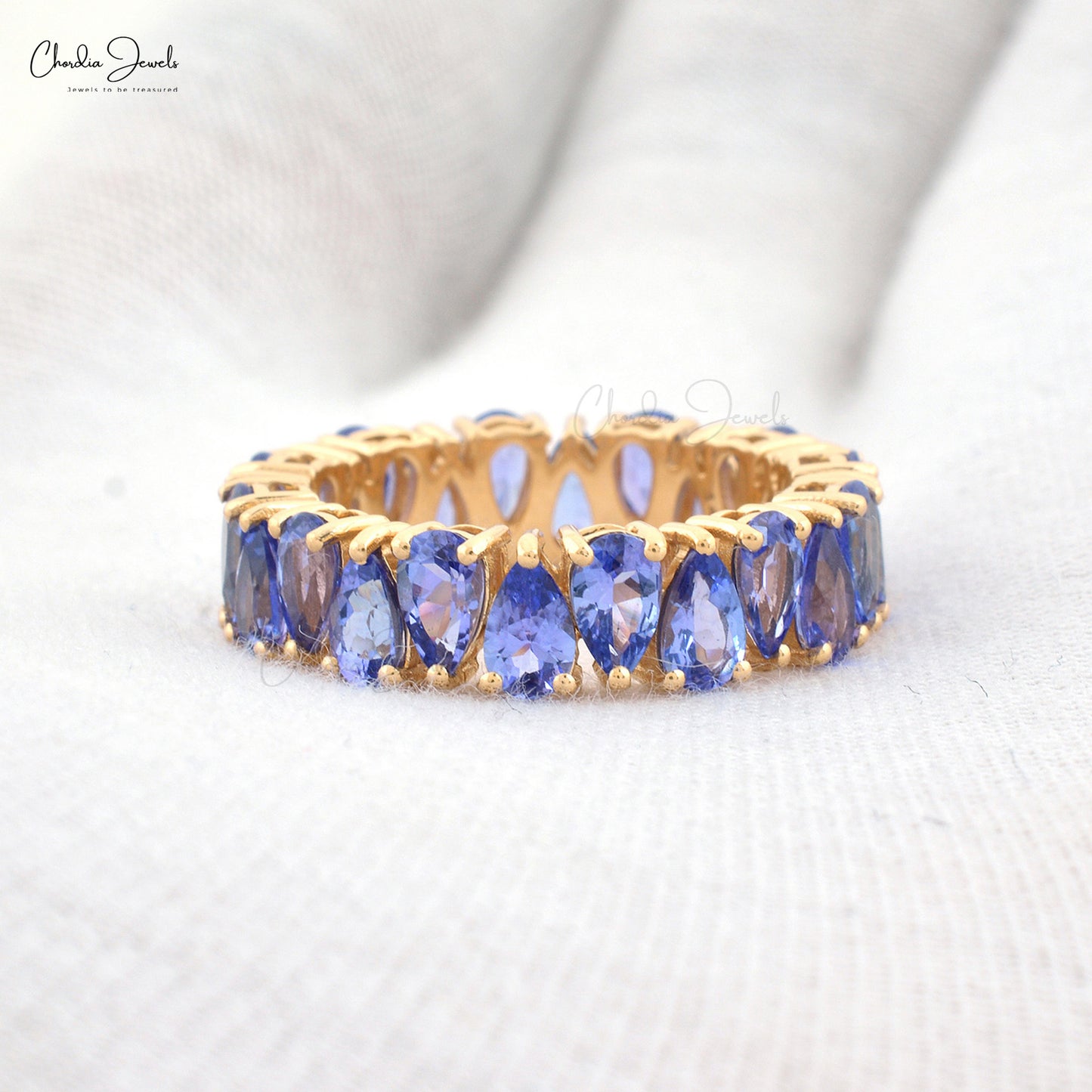 Eternity Band Ring In Solid 14K Gold Genuine Tanzanite Gemstone Stackable Wedding Ring 