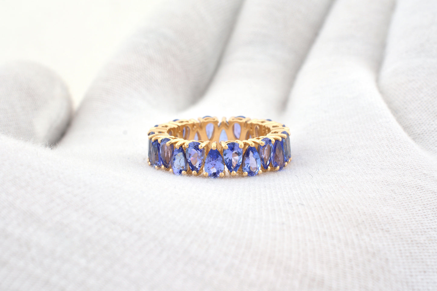 Eternity Band Ring In 14K Yellow Gold Genuine Tanzanite Gemstone Stackable Wedding Ring