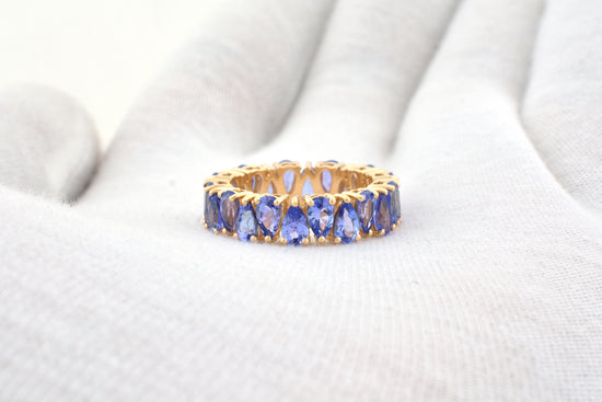 Eternity Band Ring In 14K Yellow Gold Genuine Tanzanite Gemstone Stackable Wedding Ring