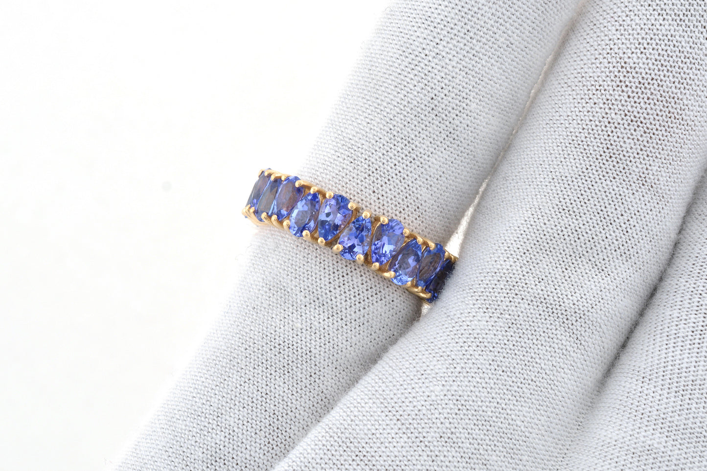 Eternity Band Ring In 14K Yellow Gold Genuine Tanzanite Gemstone Stackable Wedding Ring