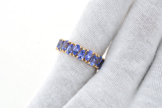 Eternity Band Ring In 14K Yellow Gold Genuine Tanzanite Gemstone Stackable Wedding Ring