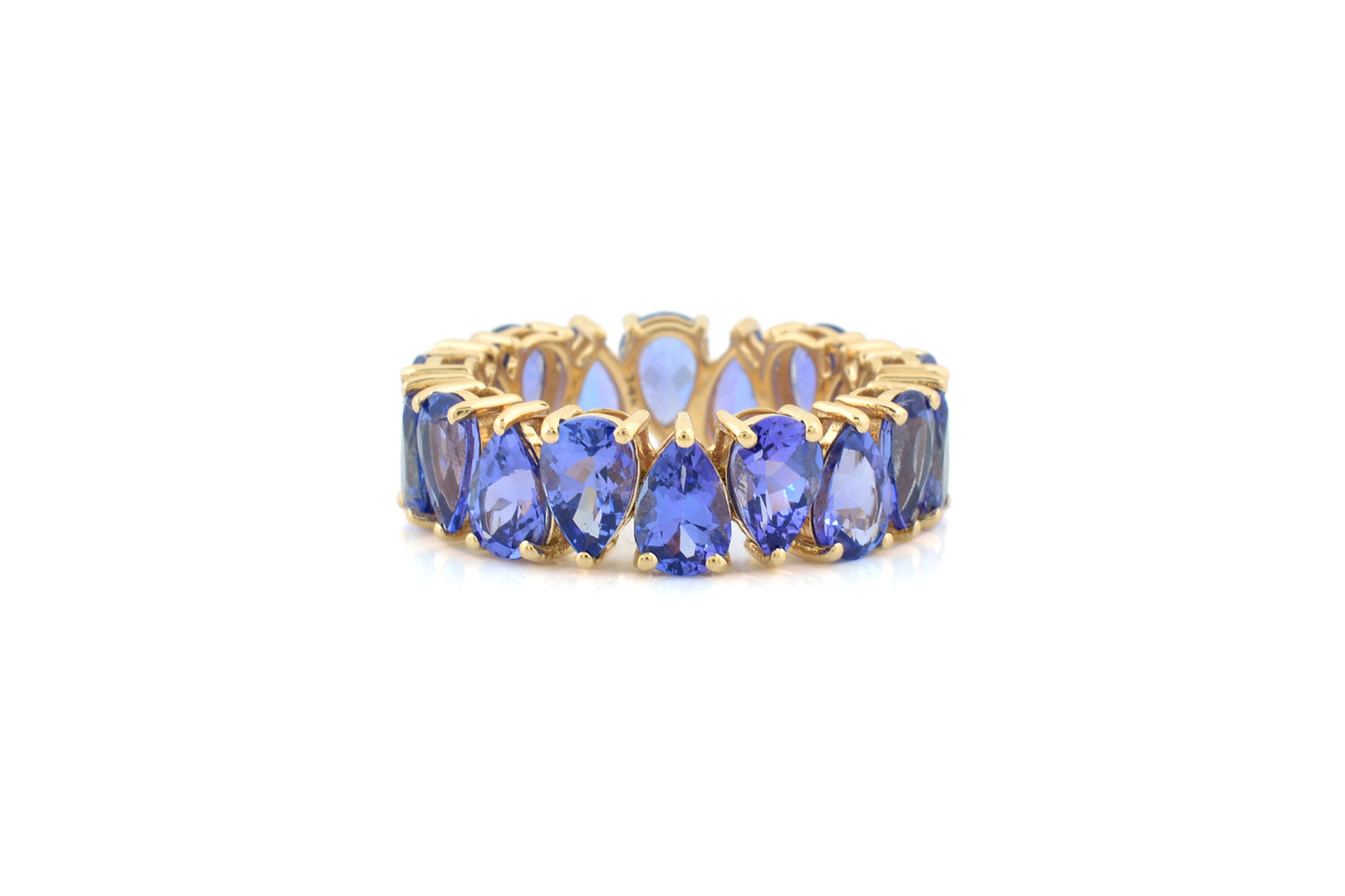 Eternity Band Ring In 14K Yellow Gold Genuine Tanzanite Gemstone Stackable Wedding Ring